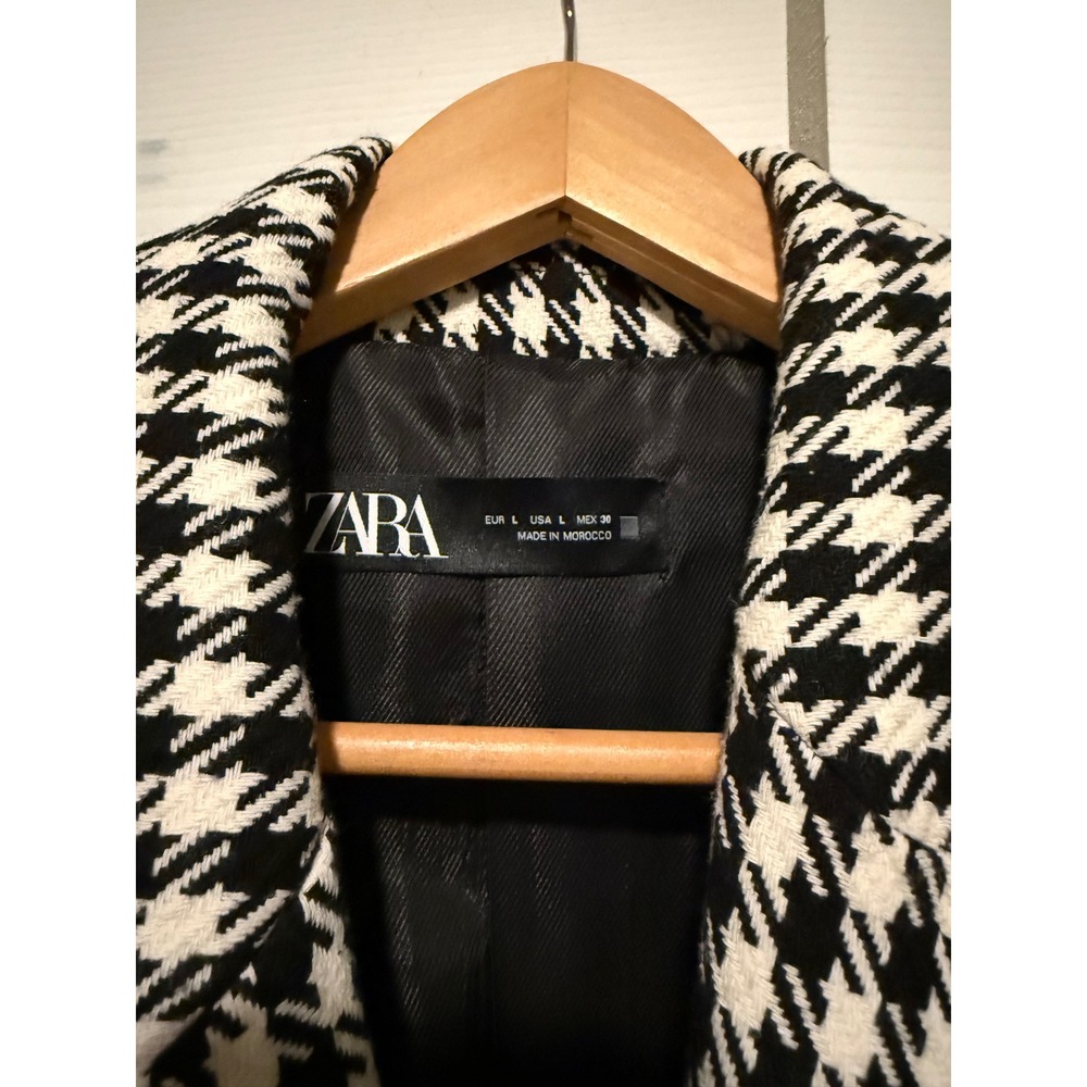 Zara Houndstooth Double Breasted Blazer Black White Gold Button Jacket Large - Picture 7 of 13